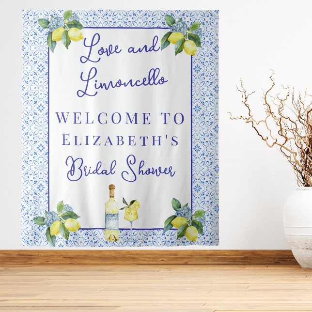 Love & Limoncello Italian Bridal Shower Backdrop Tapestry (Creator Uploaded)