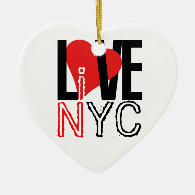 Love & Live In NYC Heart Ornament Black White (Front)