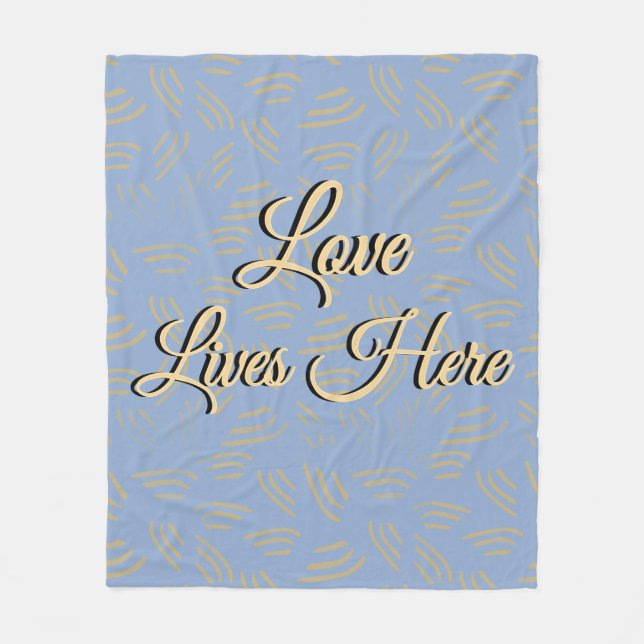 Love Lives Here Blue Flecked Fleece Blanket (Front)