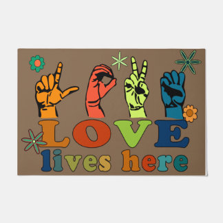 Love Lives Here Doormat, Colourful Welcome Doormat