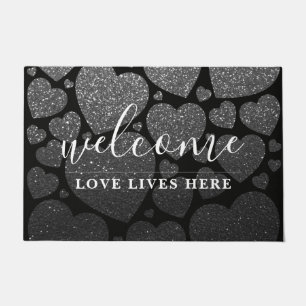 Love Lives Here Glitter Teacher Classroom School Doormat