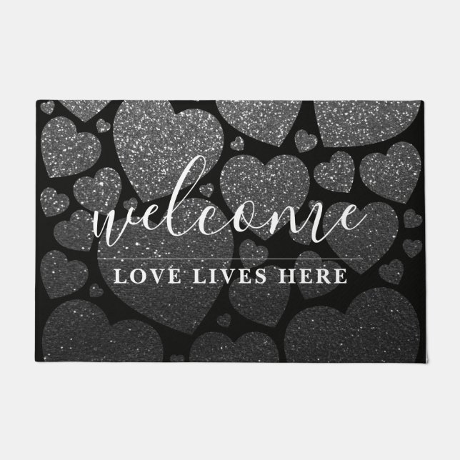 Love Lives Here Glitter Teacher Classroom School Doormat (Front)