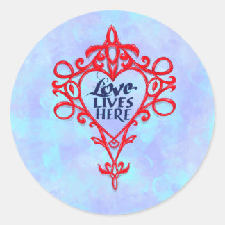 Love Lives Here, hand drawn affirmation Classic Round Sticker