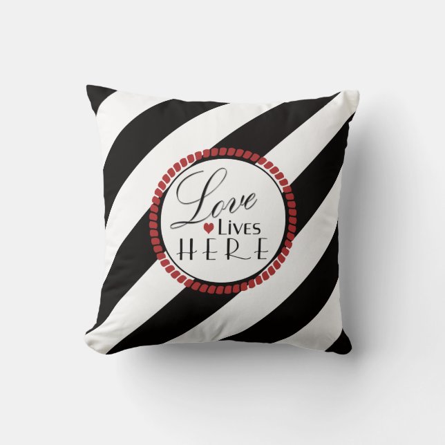 Love Lives Here Modern Stripe Reversible Cushion (Front)