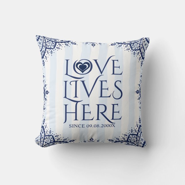 Love Lives Here-Navy Blue Frame & Heart Cushion (Front)