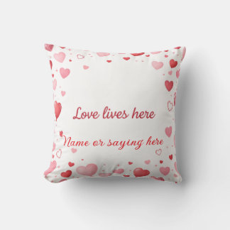 Love lives here Pink and Red hearts - Personalized Cushion