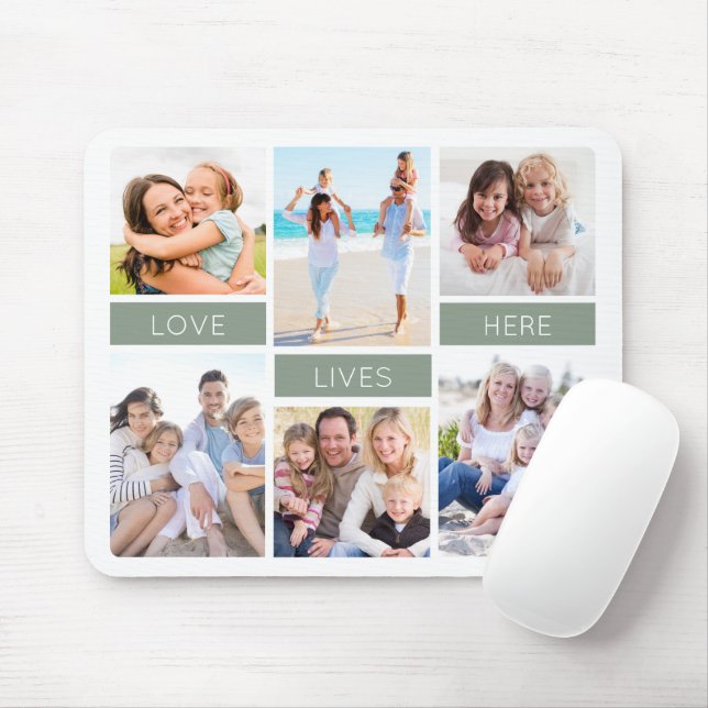 Love Lives Here Sage Green Photo Collage Mouse Pad (With Mouse)