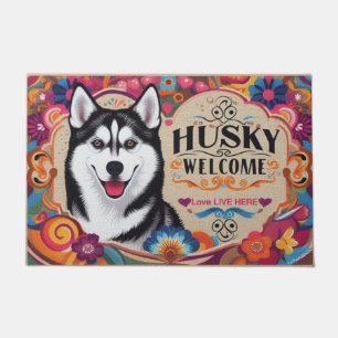 Love Lives Here -  Siberian Husky Dog Welcome Doormat
