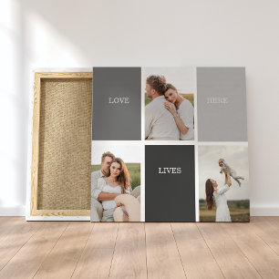 Love Lives Here Three Photo Family Gift Canvas Print