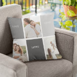 Love Lives Here | Three Photo Family Gift Cushion<br><div class="desc">Presenting a heartwarming and personalised gift that celebrates the essence of family, featuring a beautiful grey frame adorned with a touching "Love Lives Here" quote and three cherished photos. Every time the recipient catches a glimpse of this remarkable gift, their heart will be filled with fond memories and a profound...</div>