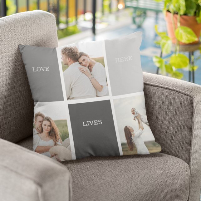 Love Lives Here | Three Photo Family Gift Cushion (Creator Uploaded)