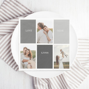 Love Lives Here Three Photo Family Gift Napkin
