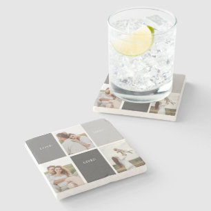 Love Lives Here   Three Photo Family Gift Stone Coaster