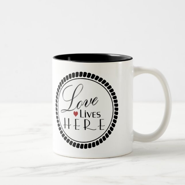 Love Lives Here Typography Two-Tone Coffee Mug (Right)