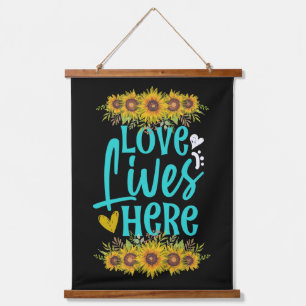 Love Lives Here with Sunflowers Hanging Tapestry