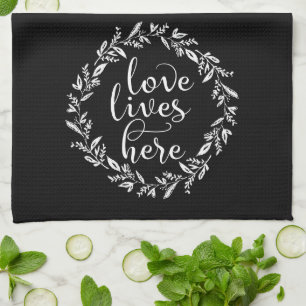 Love Lives Here Wreath Tea Towel