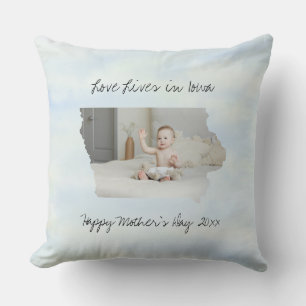 Love Lives In Iowa State Shaped Custom Photo Cushion