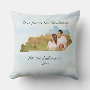 Love Lives In Kentucky State Shaped Photo Cushion