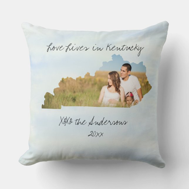Love Lives In Kentucky State Shaped Photo Cushion (Front)