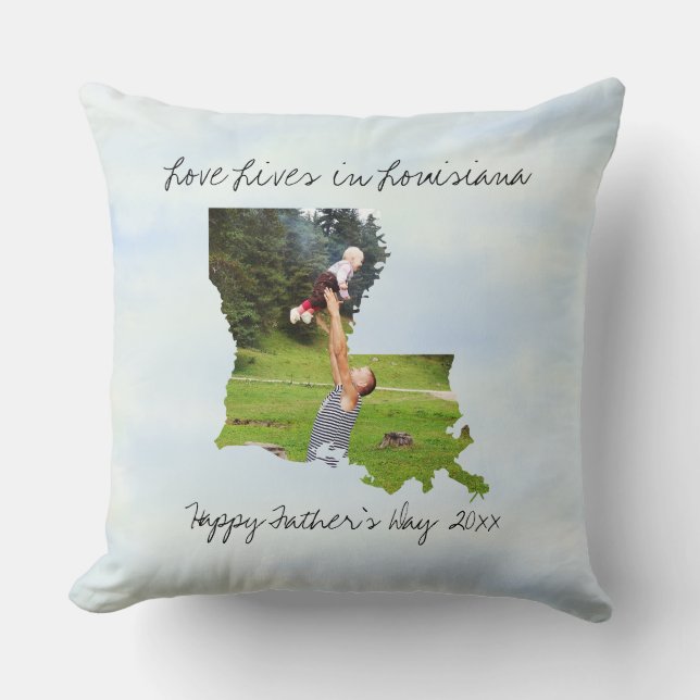 Love Lives In Louisiana State Shaped Custom Photo Cushion (Front)