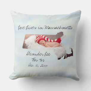 Love Lives In Massachusetts State Shaped Photo Cushion