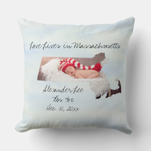 Love Lives In Massachusetts State Shaped Photo Cushion (Front)