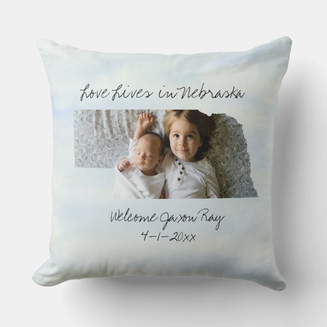 Love Lives In Nebraska State Shaped Custom Photo Cushion (Front)