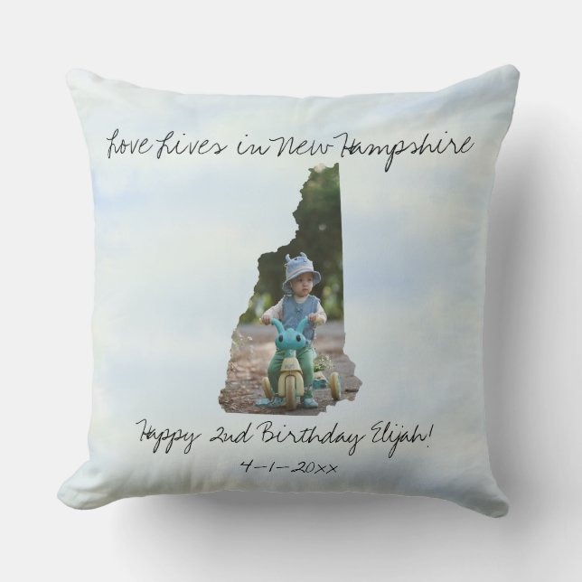Love Lives In New Hampshire State Shaped Photo Cushion (Front)