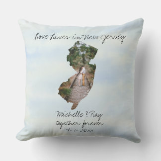 Love Lives In New Jersey State Shaped Custom Photo Cushion
