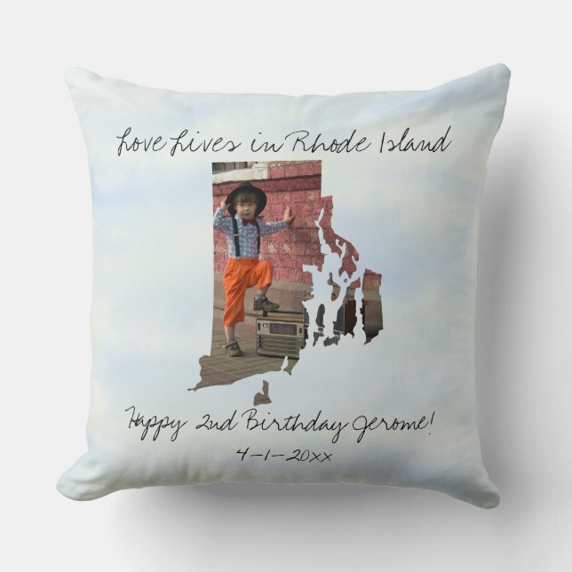 Love Lives In Rhode Island State Shaped Photo Cushion (Front)