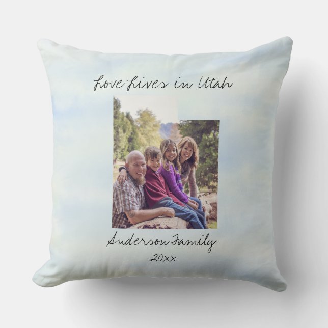 Love Lives In Utah State Shaped Custom Photo Cushion (Front)