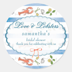 Love & Lobster Coquette Bow Wedding Bridal Shower Classic Round Sticker