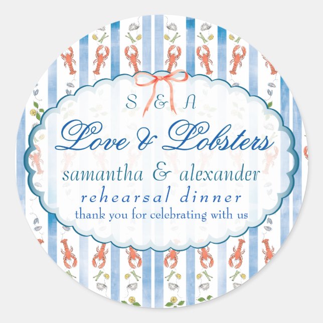 Love & Lobster Coquette Wedding Rehearsal Dinner Classic Round Sticker (Front)