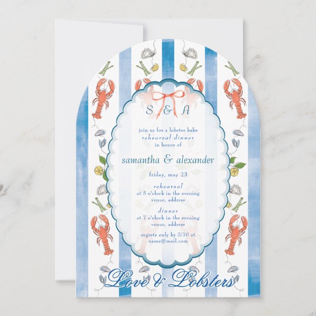Love & Lobster Coquette Wedding Rehearsal Dinner Invitation (Front)