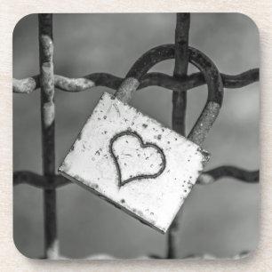 Love lock in black and white hard plastic coasters