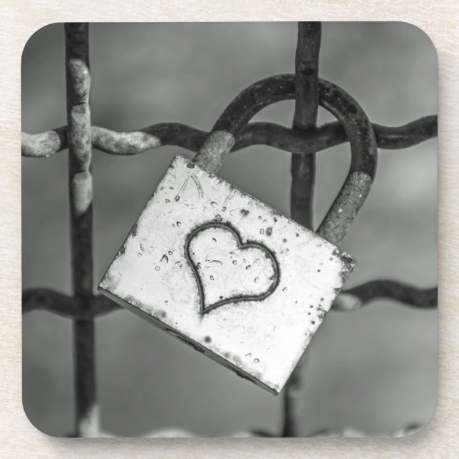 Love lock in black and white hard plastic coasters (Front)