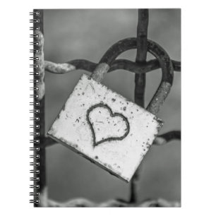 Love lock in black and white notebook