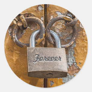 Love Lock on Worn Antique Door Classic Round Sticker