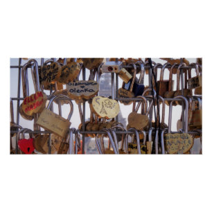 Love Locks and Eiffel Tower. Paris. France.  Poste Poster