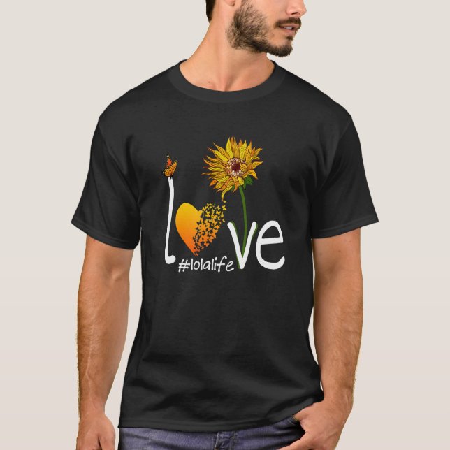 Love Lola Life Grandma Butterfly Sunflower Graphic T-Shirt (Front)
