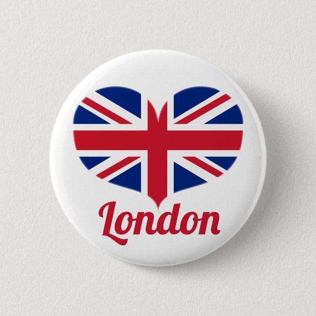 Love London | Heart Shaped UK Flag / Union Jack 6 Cm Round Badge (Front)