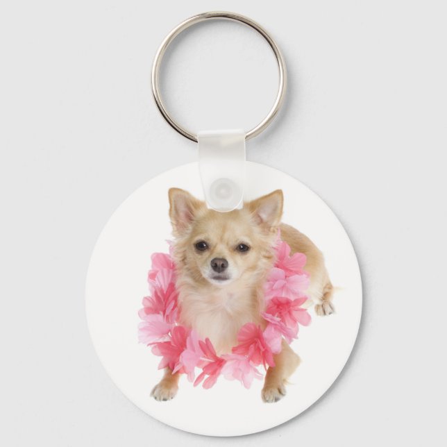 Love Long Hair Chihuahua Puppy Dog Key Ring (Front)