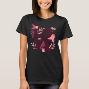 Love Love Flowers Black White Love Word Pattern T-Shirt