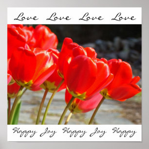 Love Love Love art prints Red Tulip Flowers Happy
