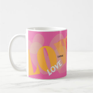 Love, Love, Love, pink, yellow, valentine's Coffee Mug
