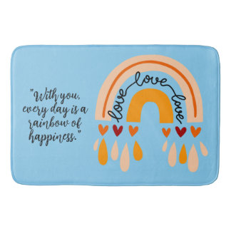 LOVE LOVE LOVE QUOTE RETRO BOHO RAINBOW HEARTS BATH MAT