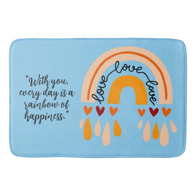LOVE LOVE LOVE QUOTE RETRO BOHO RAINBOW HEARTS BATH MAT (Front)