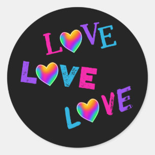 Love Love Love Rainbow Hearts Classic Round Sticker