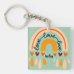 LOVE LOVE LOVE RETRO BOHO RAINBOW HEARTS    KEY RING