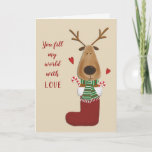 Love Lover Spouse Partner Christmas Greeting Holiday Card<br><div class="desc">Oh what fun... .they fill your world with love. Red hearts around a romantic reindeer stuffed in a stocking along with a few candy canes.  What a stocking stuffer!  See more Christmas greeting cards at Zigglets here at Zazzle.</div>